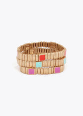 Set of Metallic Elastic Bracelets with Colorful Details