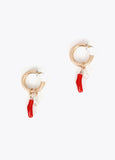 Hoop Earrings with Coral and Pearl Charms