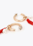 Hoop Earrings with Coral and Pearl Charms