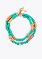 Pack of Two Combined Necklaces with Bamboo-Effect Metal Pieces