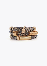 Elastic Bracelet Set with Bamboo Effect Metal Pieces Animal Print