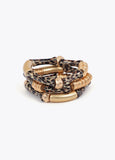 Elastic Bracelet Set with Bamboo Effect Metal Pieces Animal Print