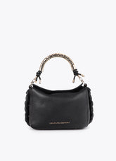 Red Crossbody Bag with Perforated Metal Handle