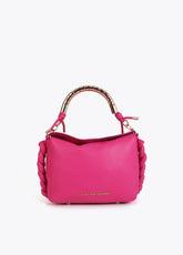 Red Crossbody Bag with Perforated Metal Handle