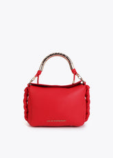 Red Crossbody Bag with Perforated Metal Handle
