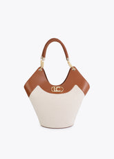 Two-Tone Faux Leather and Canvas Shopper