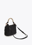 Combined Straw Effect Crossbody with Perforated Logo Handle