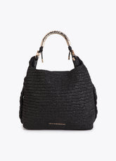 Shopper Bag Combined Rattan Effect with Die-Cut Handle Logo