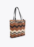 Two-Tone Herringbone Effect Raffia Bag