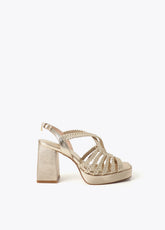 Metallic Heel Sandal with Braided Straps