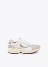 Running Sole Sneaker with Mixed Fabrics and Leather Details