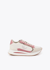 Bicolor Platform Sneaker with Combined Fabrics and Leather Details