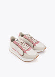 Bicolor Platform Sneaker with Combined Fabrics and Leather Details