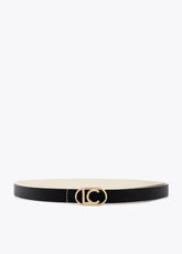 Reversible belt with oval logo buckle