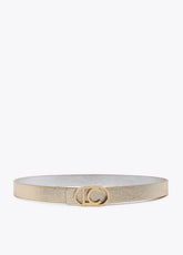 Reversible belt with oval logo buckle