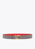 Reversible Coral and Striped Canvas Belt with Oval LC Logo Buckle
