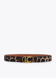 Reversible Animal Print Belt with Logo Oval Buckle