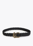 Reversible Braided Faux Leather Belt with Animal Logo Buckle