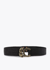 Elastic Raffia Belt with Animal Logo