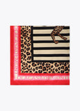 Satin Scarf with Stripes and Leopard Print