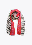 Scarf with stripe and leopard print