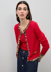 Contrast Animal Print Cardigan