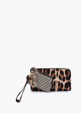 LS2612026-Double coin purse with LC charm, fabric, ecru–brown-Ecru-Brown