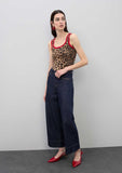 Denim culotte with leopard detail on pockets
