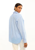 Striped Poplin Shirt with Shoulder Flowers