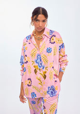 Oversized Satin Floral Print Shirt