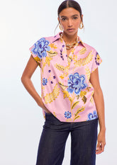 Floral Print Polo Collar Blouse