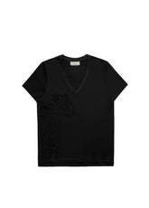 V-neck T-shirt with Positioned Animal and Strass