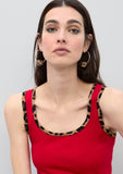 Top with Animal Print Rib Contrast