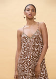 Long Dress Strappy Stain Print