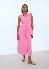Sleeveless Knot Detail Poplin Shirtdress