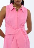 Sleeveless Knot Detail Poplin Shirtdress