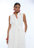 Shirt Collar Midi Dress with Belt