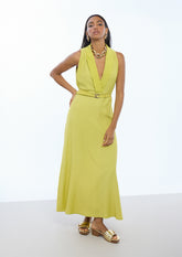 V-neck Dress with Buckle Waist