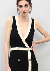 Contrast V-Neck Midi Dress