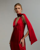 فستان من الساتان متوسط الطول