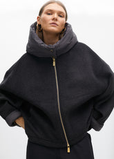 Short Two-Material Coat with Hood