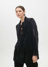 Velvet Blazer with Lapel Flower