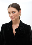 Velvet Blazer with Lapel Flower