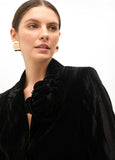 Velvet Blazer with Lapel Flower
