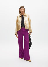Crackle Effect Gold Bomber Jacket
