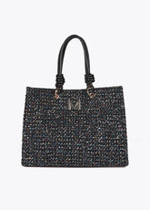Tweed Bag with Faux Leather Handles