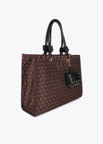 Jacquard Monogram Bag with Faux Leather Handles and Wallet Charm