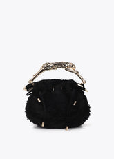 Fantasy Rosette Fabric Bag with Metal Leopard Handle