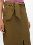 Midi Skirt with Bow Belt and Button Details