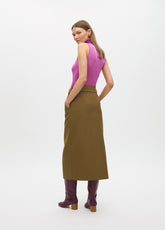 Midi Skirt with Bow Belt and Button Details